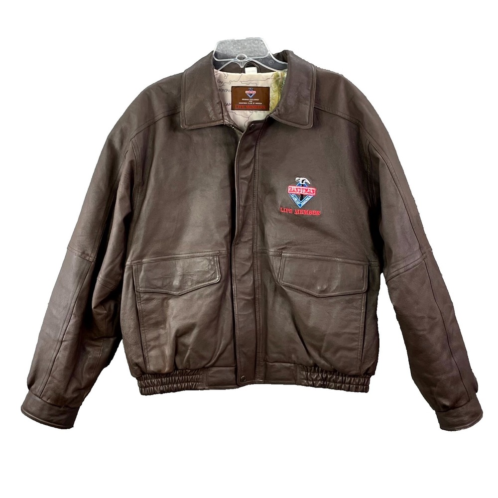 Vtg Handyman Club of America Jacket Men Large Genuine Leather Bomber Retro Biker